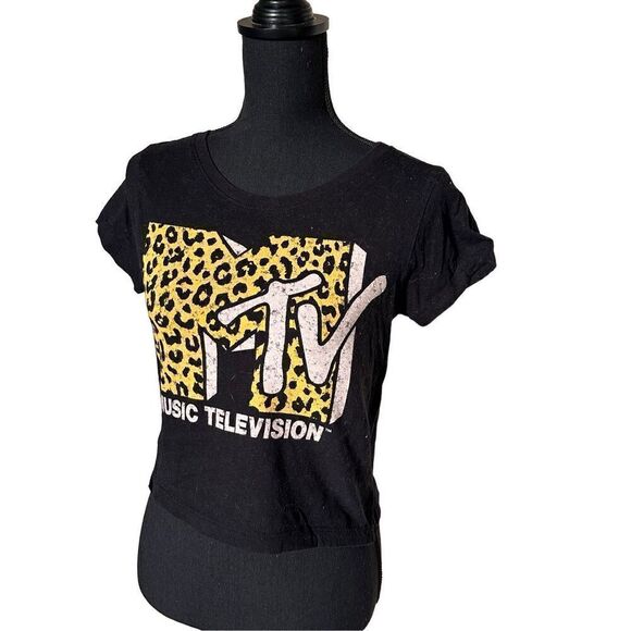 MTV Music Television Short Sleeve Graphic Crop Tee Size Medium - Picture 2 of 5